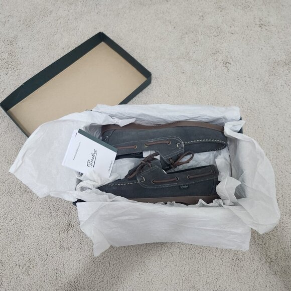 Paraboot-Style “Barth Marine” Dark Grey Suede Boat Shoes | Men’s Driving Loafers - Picture 10 of 12